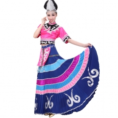 彝族民族舞蹈演出服装 彝族大摆裙540度舞蹈裙套装特价可定做