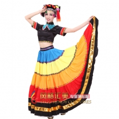 彝族舞蹈大摆裙 出售民族舞蹈演出服装 开场大摆裙火把节服装