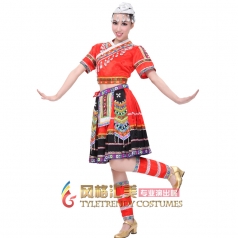 大红色苗族服装 少数民族舞蹈演出服装 苗族舞蹈女可定制