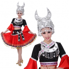 新款少数民族演出服女装 苗族舞蹈演出服 瑶族演出服装定制