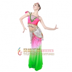 风格汇美 傣族舞蹈演出服 少数民族表演服装 渐变亮片舞台表演服
