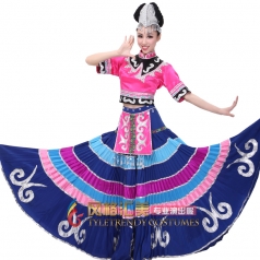 彝族民族舞蹈演出服装 彝族大摆裙540度舞蹈裙套装特价可定做