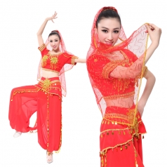 红色印度舞蹈服装 新疆演出服装印度舞民族演出服 女装肚皮舞