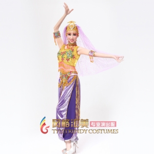 风格汇美 紫色印度舞蹈服 现代舞肚皮舞演出服装 印度舞表演服装