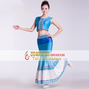 2013新款女士傣族舞蹈鱼尾裙 少数民族风特色表演服装