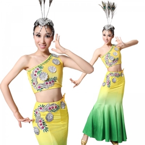 风格汇美女士单肩包臀演出服装傣族民族舞蹈服装 舞台演出服装