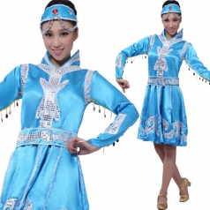 风格汇美 蒙古族舞台演出服 少数民族舞蹈服 蓝色舞台套装