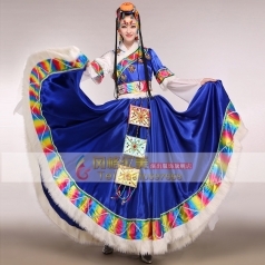 新款藏族舞蹈演出服装 女少数民族舞蹈表演服 藏族演出服装送头饰