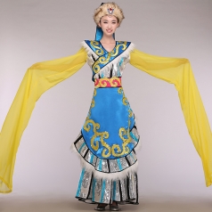 新款藏族舞蹈演出服装 女少数民族舞蹈表演服 藏族演出服装送头饰