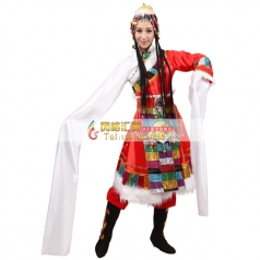 风格汇美新款藏族舞蹈演出服女成人水袖演出服装民族表演服装