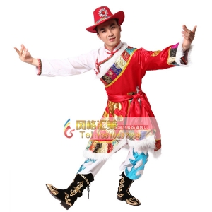 北京男士蓝色藏族舞蹈服 西藏舞台演出服 民族服装