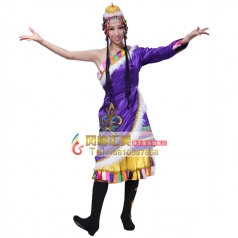 风格汇美藏族服装 藏族舞蹈演紫色出服装女 表演服饰