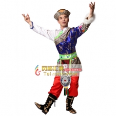 北京男士宝蓝色藏族舞蹈服 西藏舞台演出服装 民族服装