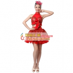 风格汇美 现代舞演出服装 红色漆皮现代舞 舞台服装 舞蹈服装