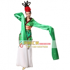 风格汇美 绿色古典踏歌舞蹈服装 伴舞演出服 汉唐水袖舞蹈服装