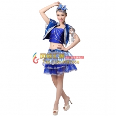 风格汇美 现代舞蹈演出服装 蓝色舞台装表演服装分体舞蹈服装