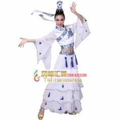 白色古典舞蹈服装 民族古代青花瓷演出服 新款 女舞台表演服