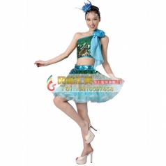 风格汇美 舞台演出服装民族舞蹈服装天蓝色 现代舞蹈服 新款定制