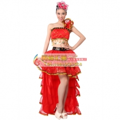 风格汇美 现代舞蹈演出服装 大红蛋糕舞台装表演服装分体舞蹈服装
