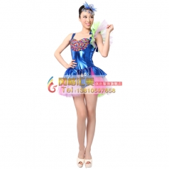 风格汇美 蓝色彩亮片漆皮现代舞演出服装 女士广场舞台舞蹈服