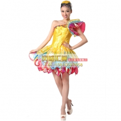 风格汇美女士现代舞蹈服 黄色短款舞台演出服装 广场舞服装