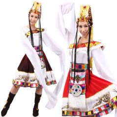 风格汇美新款白色藏族舞蹈服装女少数民族舞蹈演出服水袖舞蹈服装