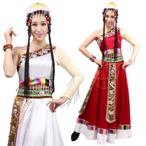 风格汇美新款藏族舞蹈演出服女成人水袖演出服装藏服民族服装