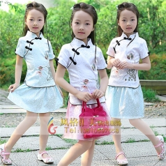 新款儿童古装短袖民国小姐服装女童古筝演出服装