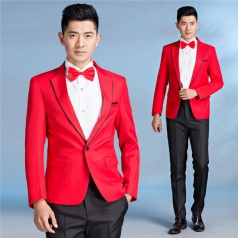 新款红色合唱服装西服套装男士合唱演出服舞台主持人服装