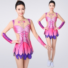 中小学生艺术体操服定制花式艺术考级比赛服装成人粉色舞台装设计