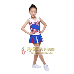 女童校园服装儿童体操表演服装蓝色啦啦操表演套装设计