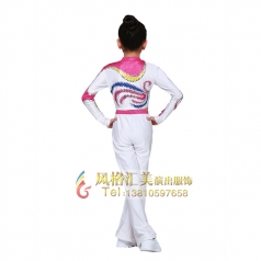 健美操儿童服装白色火纹健美服装校园竞技体操服装设计