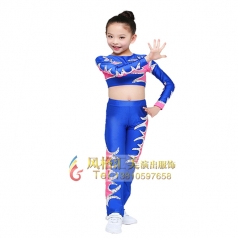 女童健美操服装校园竞技体操服装蓝色长袖儿童服装定制