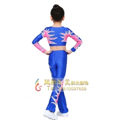 女童健美操服装校园竞技体操服装蓝色长袖儿童服装定制