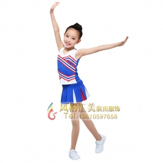 女童校园服装儿童体操表演服装蓝色啦啦操表演套装设计