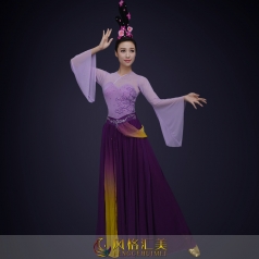 经典剧目《且看行云》舞蹈演出服装紫色艺考中国古韵舞台演出服装定制