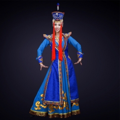 新款成人少数民族舞蹈服装内蒙古蓝色舞蹈演出服装大摆裙服装定制！