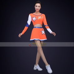 新款成人啦啦操服装橘色长袖运动会艺术体操服装舞台装健美操服装