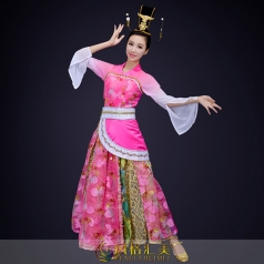 经典剧目《铜雀女》舞蹈成人练功服艺考中国风粉色扇子舞蹈表演服装定制！