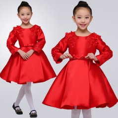 小学生合唱演出服装女款红色合唱蓬蓬裙舞台演出服装定制款！