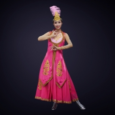 新款新疆民族舞蹈演出服装大型舞台演出节目新疆舞蹈裙定制