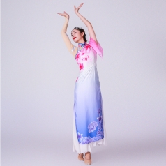 新款中国风古典舞蹈演出服装白色花点裙舞蹈表演服装定制款