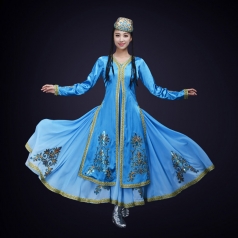 新款民族舞蹈演出服装大型舞台新疆舞蹈演出服装定制！