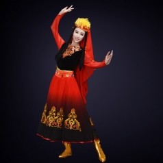 成人新款新疆舞蹈演出服装晚会民族舞蹈演出服装定制！