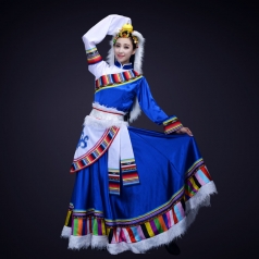 蓝色新款舞台演出服装成人藏族舞蹈演出服装定制！