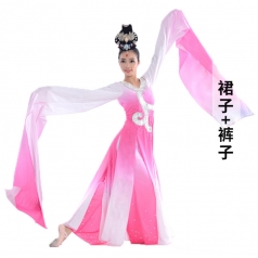 中式古典舞蹈演出服装水袖舞蹈表演服装红色女款舞蹈演出服定制！