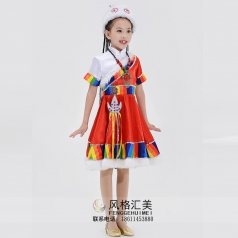 校园儿童演出服装民族舞蹈表演服装藏族儿童舞蹈服装定制款式！