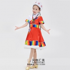 校园儿童演出服装民族舞蹈表演服装藏族儿童舞蹈服装定制款式！
