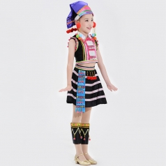 新款民族舞蹈演出服装儿童校园艺术演出服德昂族舞蹈服装定制
