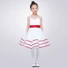 儿童合唱演出服装白色条纹合唱比赛服装团体合唱服装定制工厂
